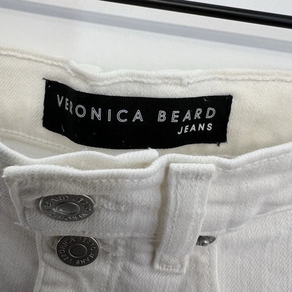 Veronica Beard Ryleigh Button Knee Rip High Rise Slim Straight Jeans White - Picture 4 of 7